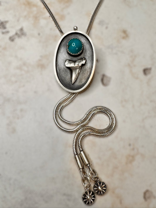 Sunseeker | Bisbee Turquoise & Sterling Cast Shark Tooth Bolo Necklace