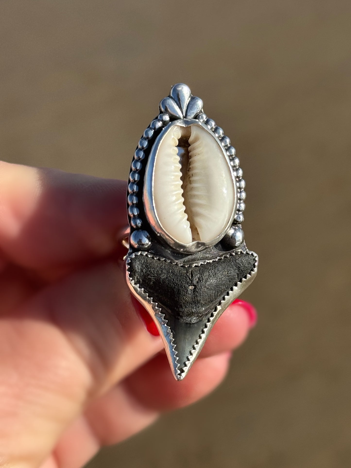 Ocean Goddess Ring | Ocean Talisman Ring – Shark Tooth & Cowrie Shell, Size 8 More Sizes Coming Soon