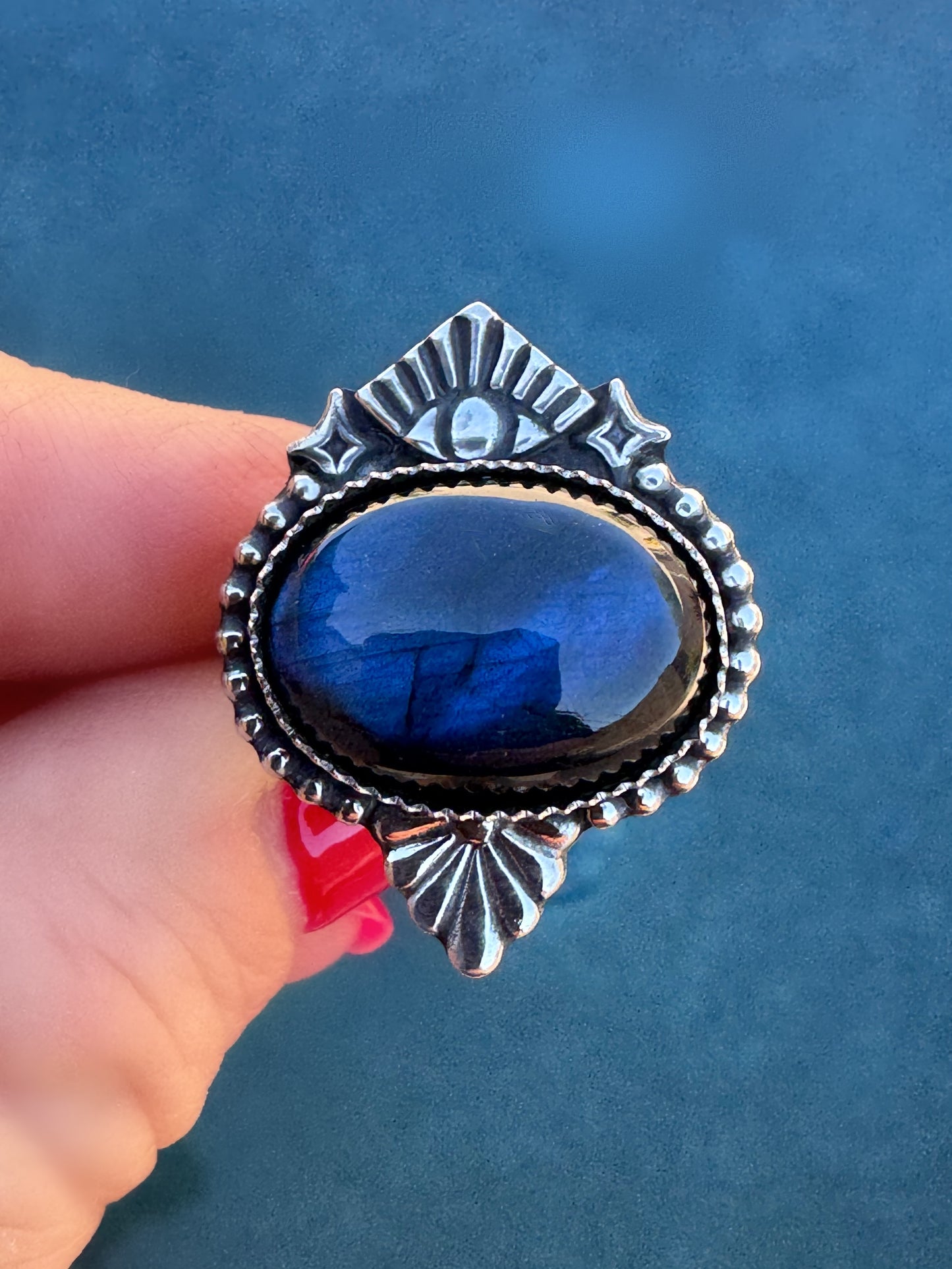 Labradorite Third Eye Talisman | Finished to Size Ring or Pendant in Fine + Sterling Silver