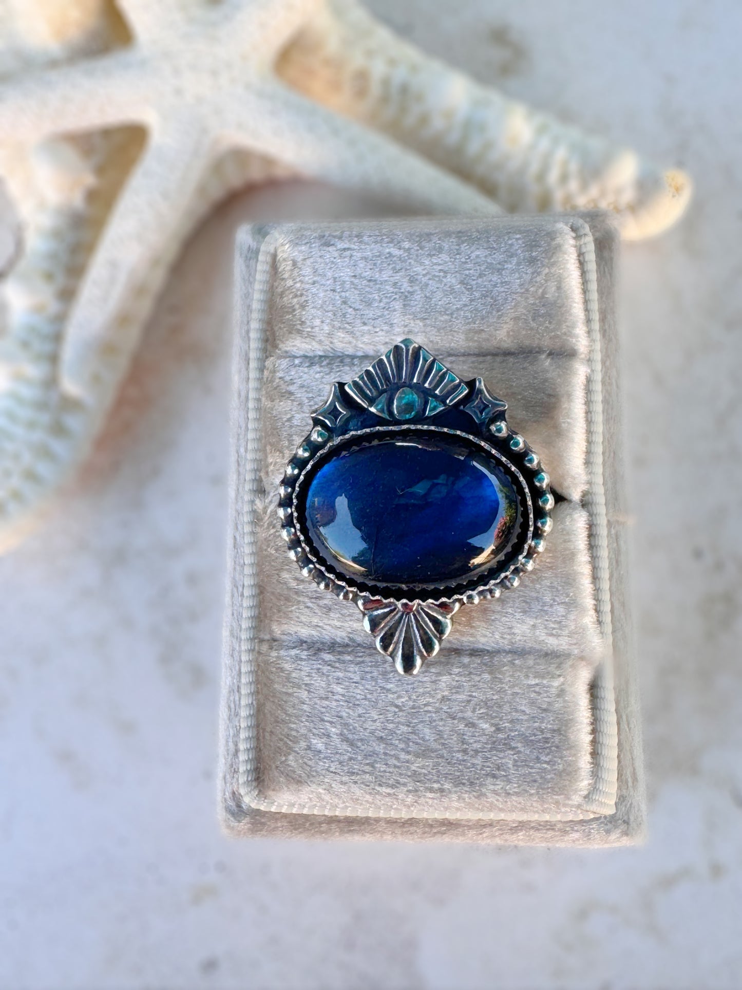 Labradorite Third Eye Talisman | Finished to Size Ring or Pendant in Fine + Sterling Silver