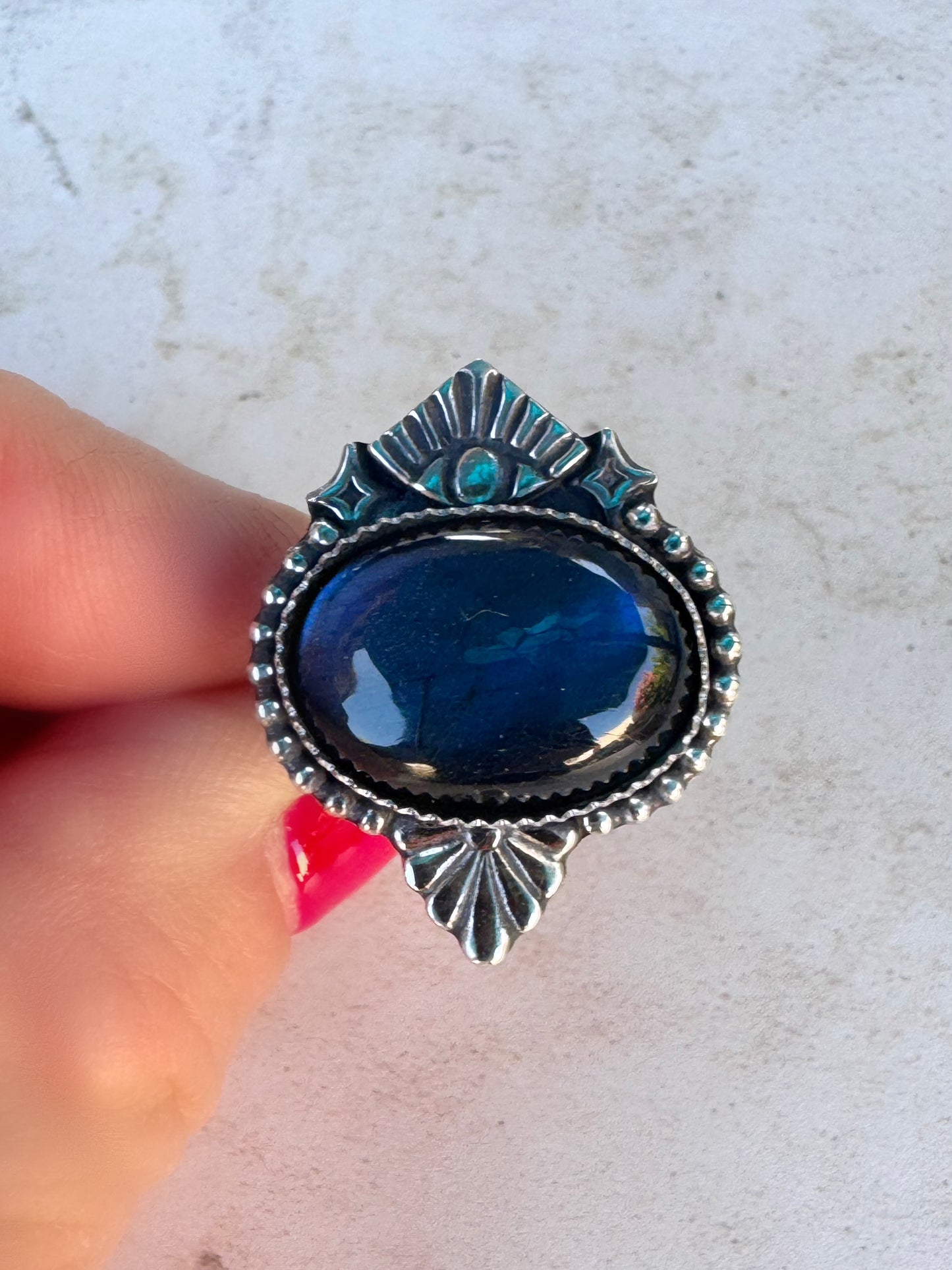 Labradorite Third Eye Talisman | Finished to Size Ring or Pendant in Fine + Sterling Silver