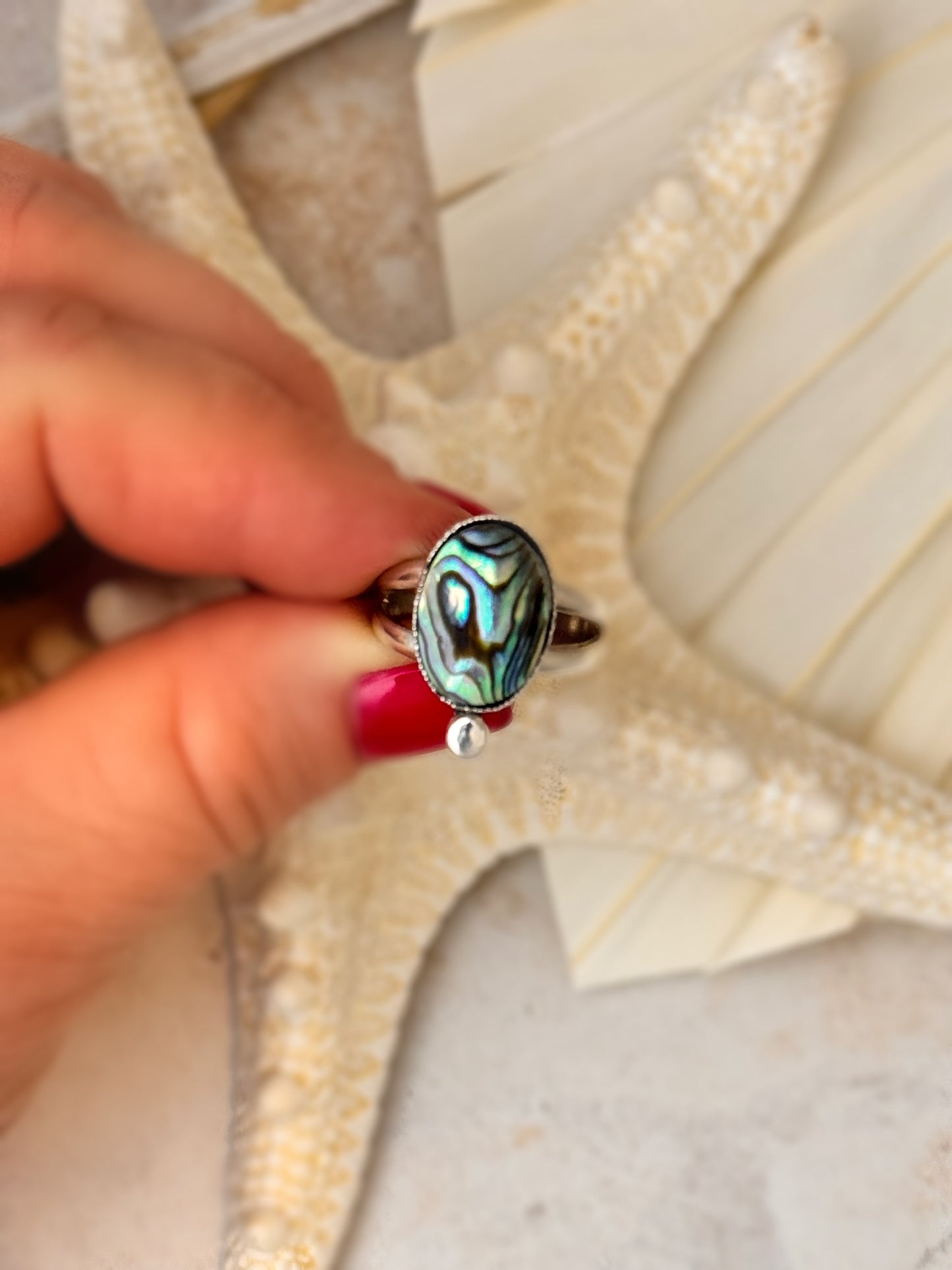 Abalone Shell Statement Ring (Custom Sized) | Sterling Silver | Coastal Jewelry