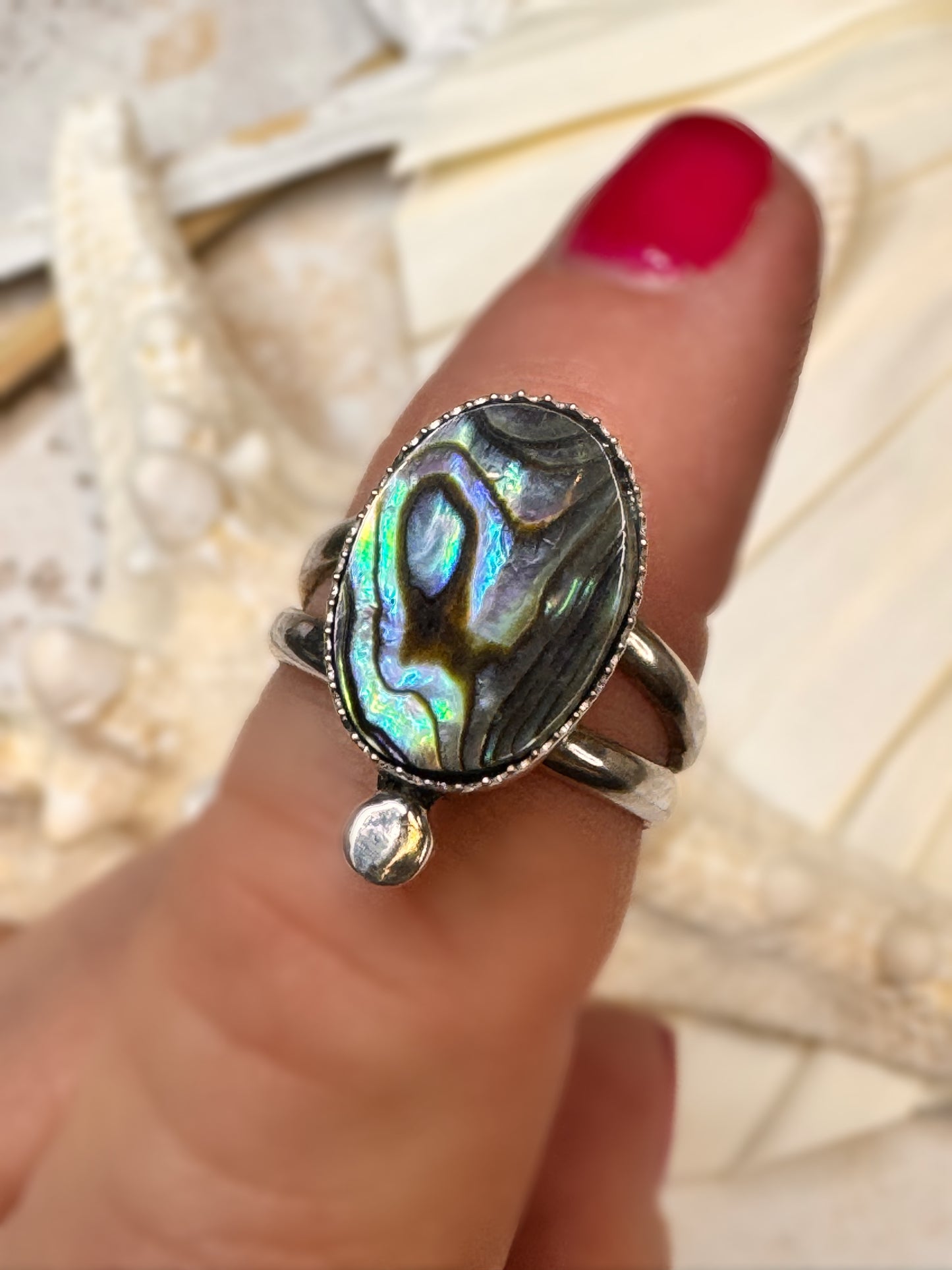 Abalone Shell Statement Ring (Custom Sized) | Sterling Silver | Coastal Jewelry