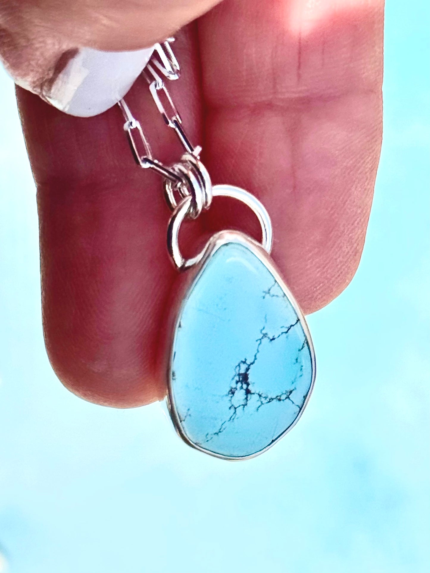 Golden Hills Turquoise Amulet – Fine & Sterling Silver on 18” Sterling Paperclip Chain