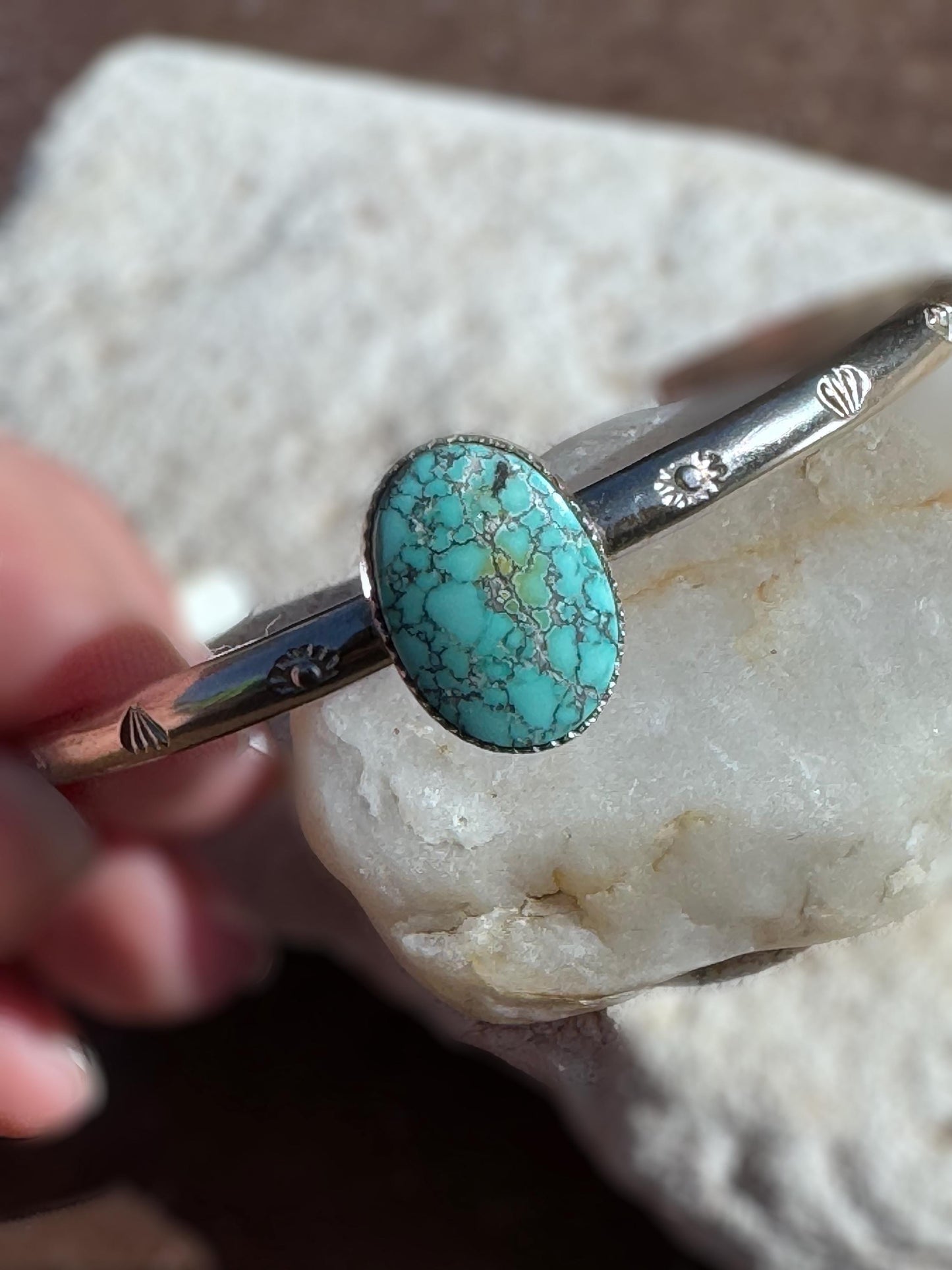 Blue Moon Turquoise Stacker Cuff | Sterling Silver Pastel Bracelet | Minimalist Boho Jewelry | Adjustable Handmade Turquoise Bangle
