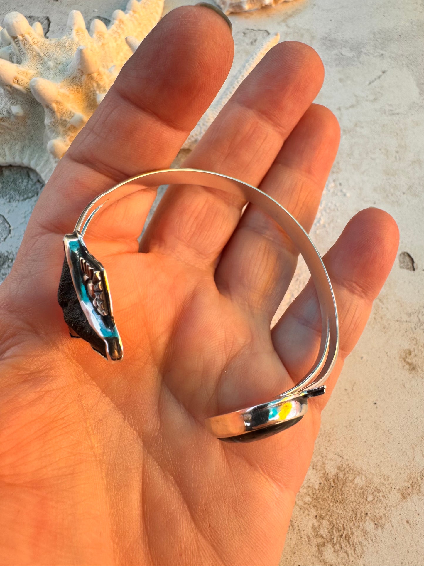 Salt + Siren Cuff | Shark Tooth & Sierra Nevada Turquoise Statement Bracelet | Sterling Silver Ocean-Inspired Jewelry - Sun Salt Silver