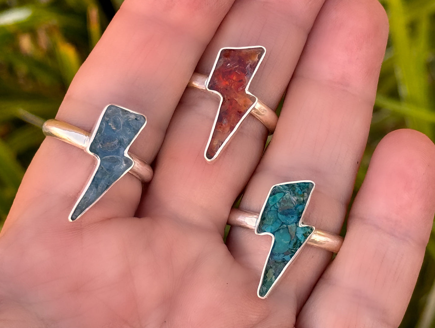 Aquamarine Lightning Bolt Handmade, One-of-a-Kind Inlay Ring in Sterling and Fine Silver - Ready to Ship Approx Size 9 1/4 Ring