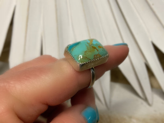 Blue Green Turquoise Ring, Minimalist Turquoise Jewelry, Southwestern Style, Western Inspired, Cowgirl Chic, Boho Cowgirl, Size 7 1/4 Ring