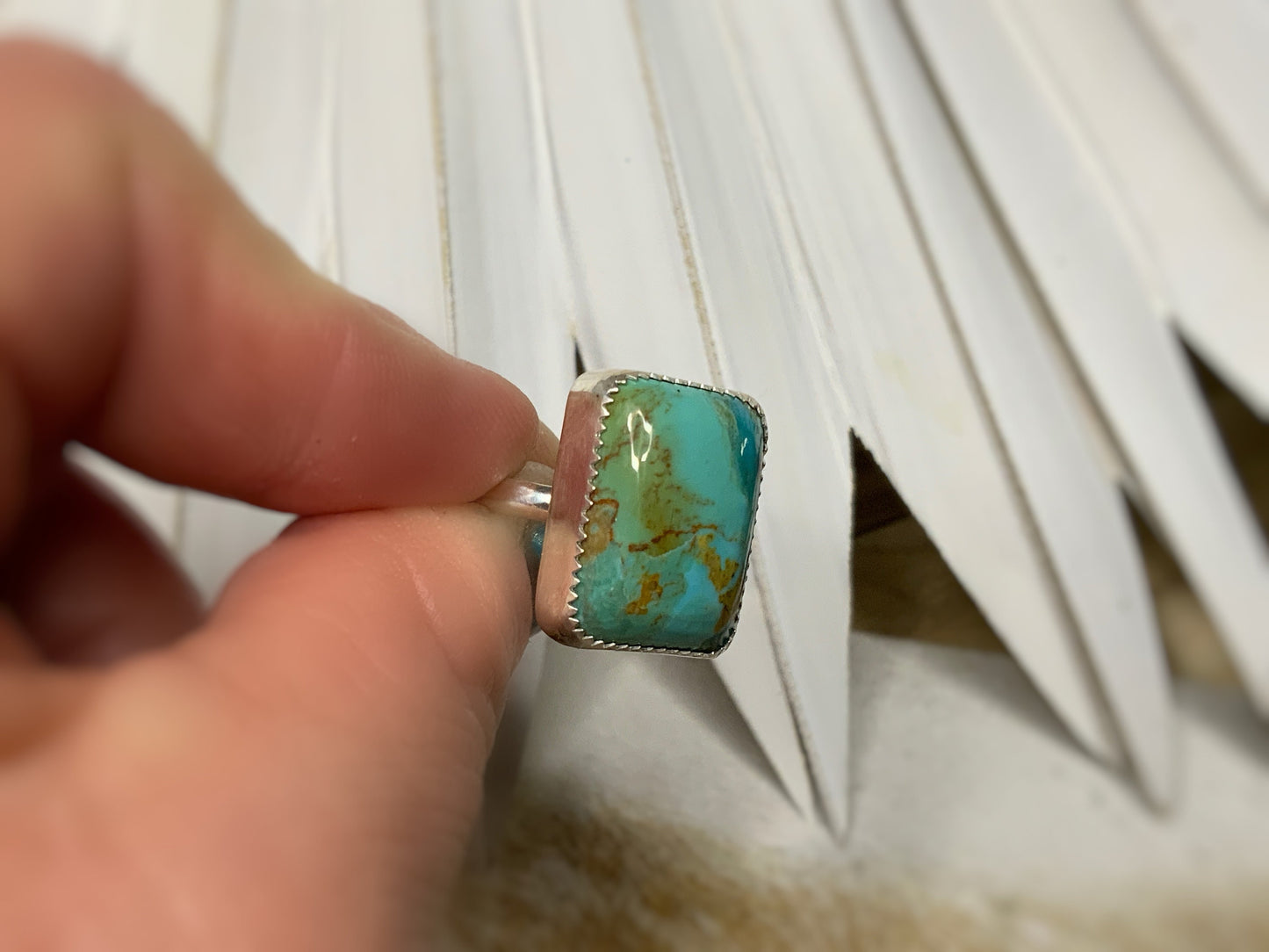 Blue Green Turquoise Ring, Minimalist Turquoise Jewelry, Southwestern Style, Western Inspired, Cowgirl Chic, Boho Cowgirl, Size 7 1/4 Ring