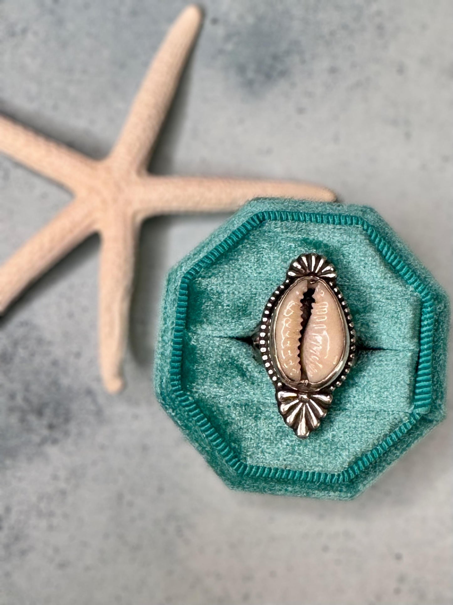 Cowrie Shell Statement Ring | Sterling Silver | Coastal Talisman Jewelry | Size 5.25 OOAK Ring | Ocean Goddess Ring