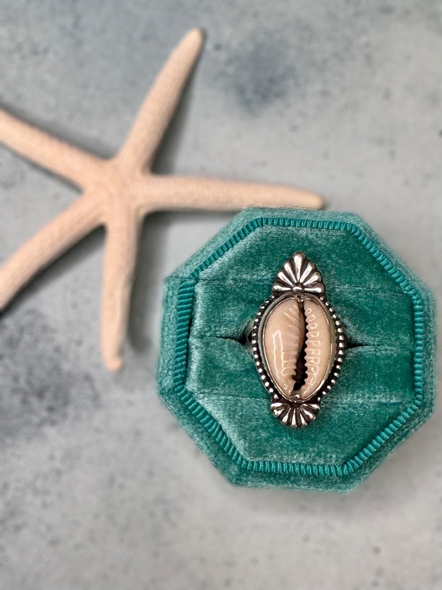 Cowrie Shell Statement Ring | Sterling Silver | Coastal Talisman Jewelry | Size 5.25 OOAK Ring | Ocean Goddess Ring