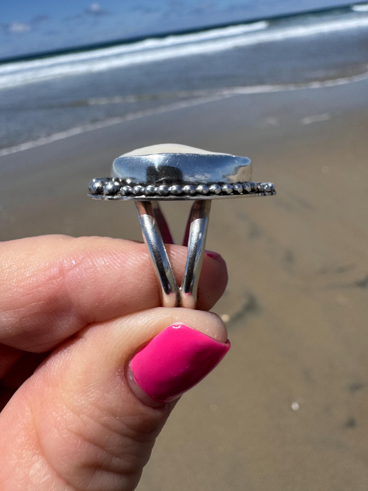 Cowrie Shell Statement Ring | Sterling Silver | Coastal Talisman Jewelry | Size 7 OOAK Ring | Ocean Goddess Ring