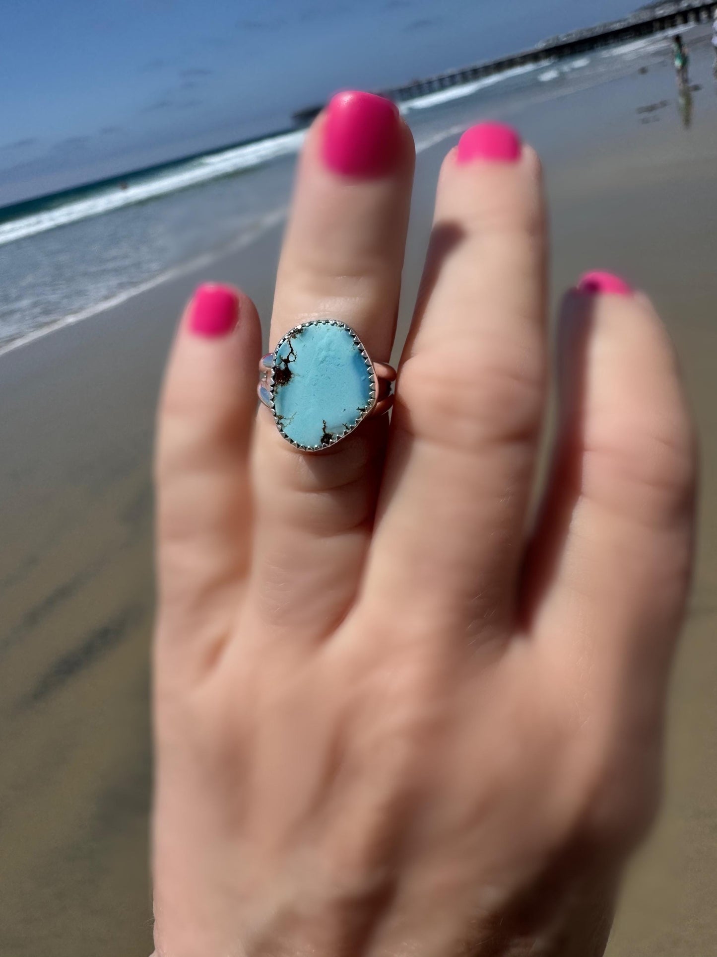 Golden Hills Turquoise Ring | Handmade Fine and Sterling Silver Statement Ring | Ready to Ship | Sky Blue Ring | Size 6