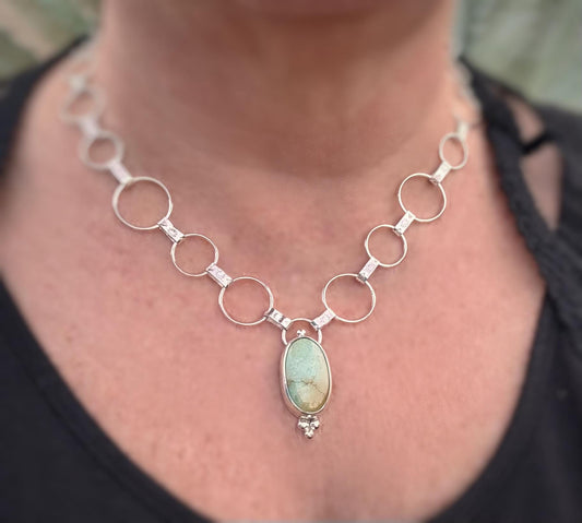 Turquoise Necklace, Sterling Silver Jewelry- Boho Cowgirl, Jewelry, Boho Style, Pendants, Royston, Minty Green Turquoise, Handmade Chain