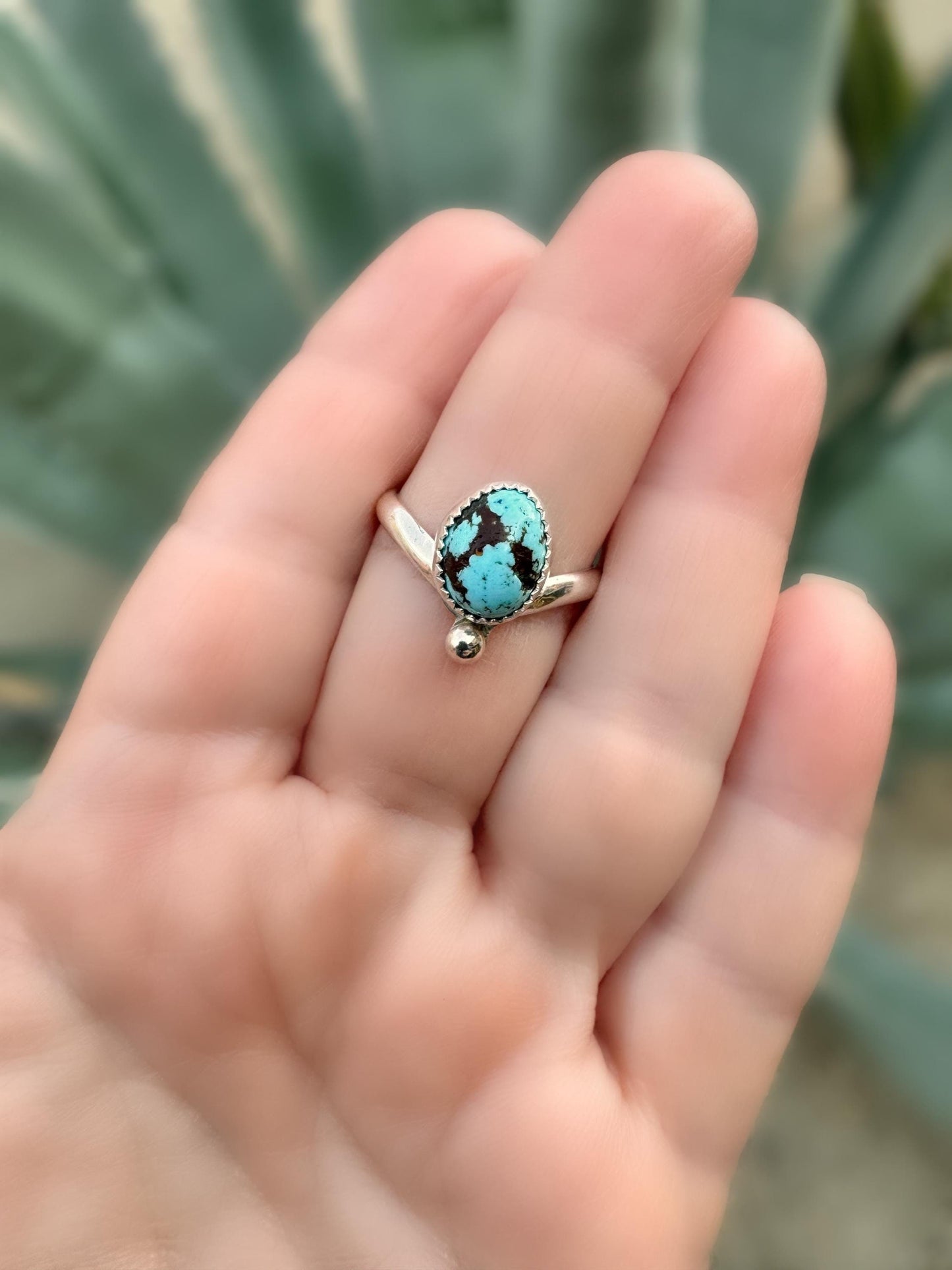 No. 8 Turquoise Dainty Wishbone Ring | Fine & Sterling Silver Boho Statement Ring | One-of-a-Kind Rock n Roll Western Coastal Jewelry