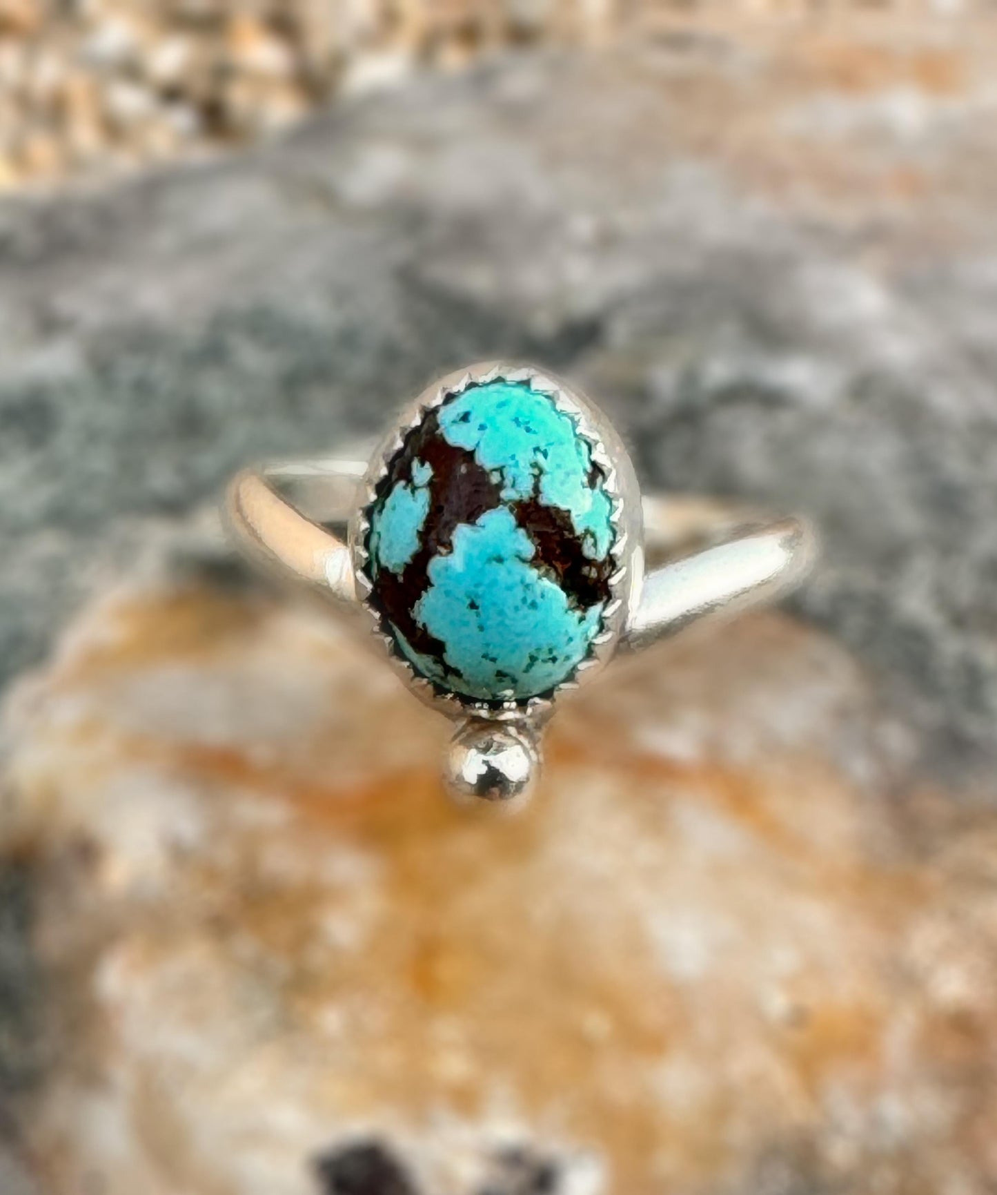 No. 8 Turquoise Dainty Wishbone Ring | Fine & Sterling Silver Boho Statement Ring | One-of-a-Kind Rock n Roll Western Coastal Jewelry