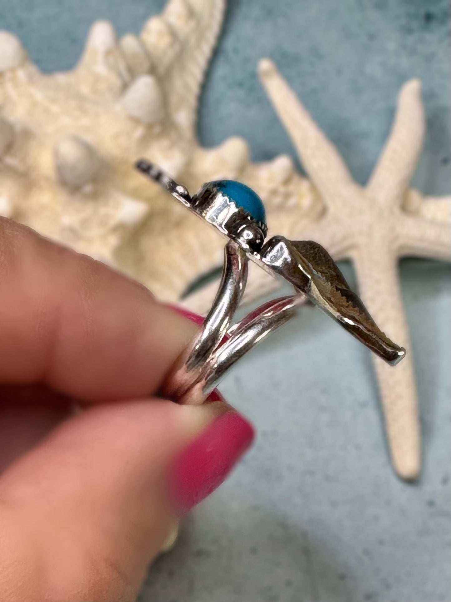 Original Shark Tooth & rare Bisbee Turquoise Statement Ring | Ocean Goddess Ring | Sterling Silver Ring | Coastal Jewelry | Size 6.5