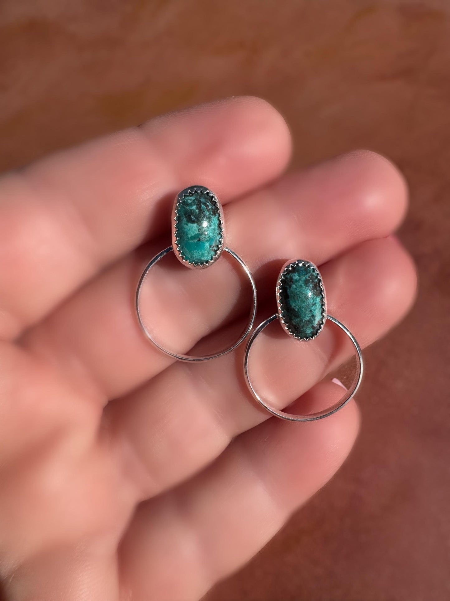 Rare Smoky Bisbee Turquoise Hoop Earrings | Fine & Sterling Silver Post| Lightweight Statement Jewelry | One-of-a-Kind Boho Western Style