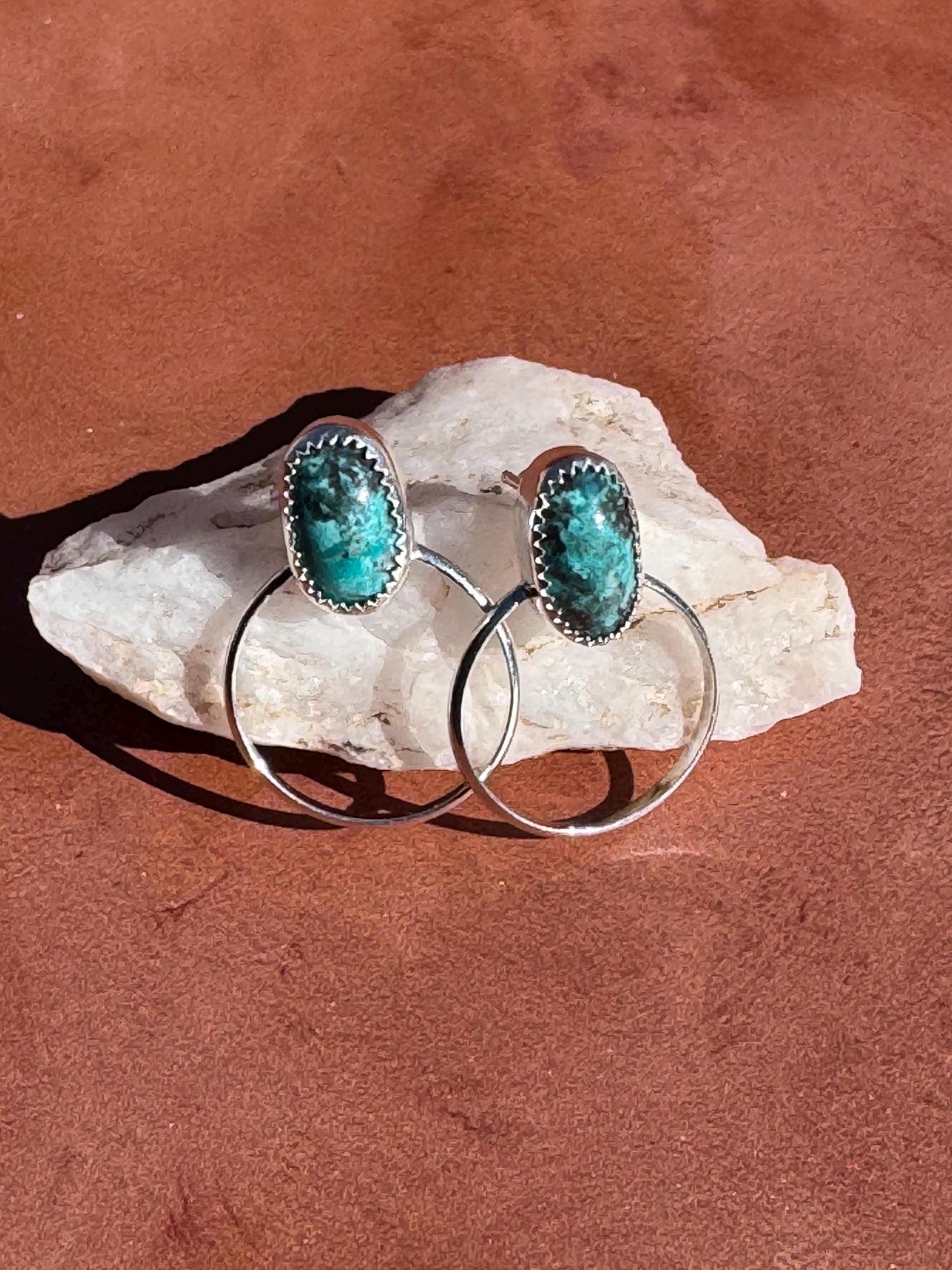 Rare Smoky Bisbee Turquoise Hoop Earrings | Fine & Sterling Silver Post| Lightweight Statement Jewelry | One-of-a-Kind Boho Western Style