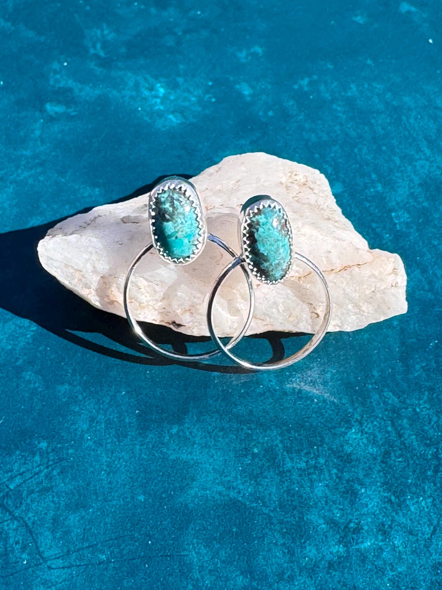 Rare Smoky Bisbee Turquoise Hoop Earrings | Fine & Sterling Silver Post| Lightweight Statement Jewelry | One-of-a-Kind Boho Western Style