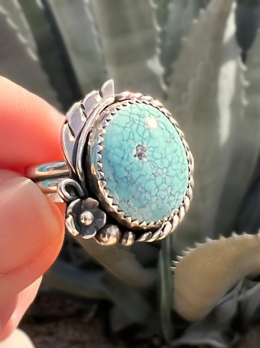 High Grade Blue Moon Turquoise Ring in Sterling Silver, One-of-a Kind - Size 8 Blue Stone