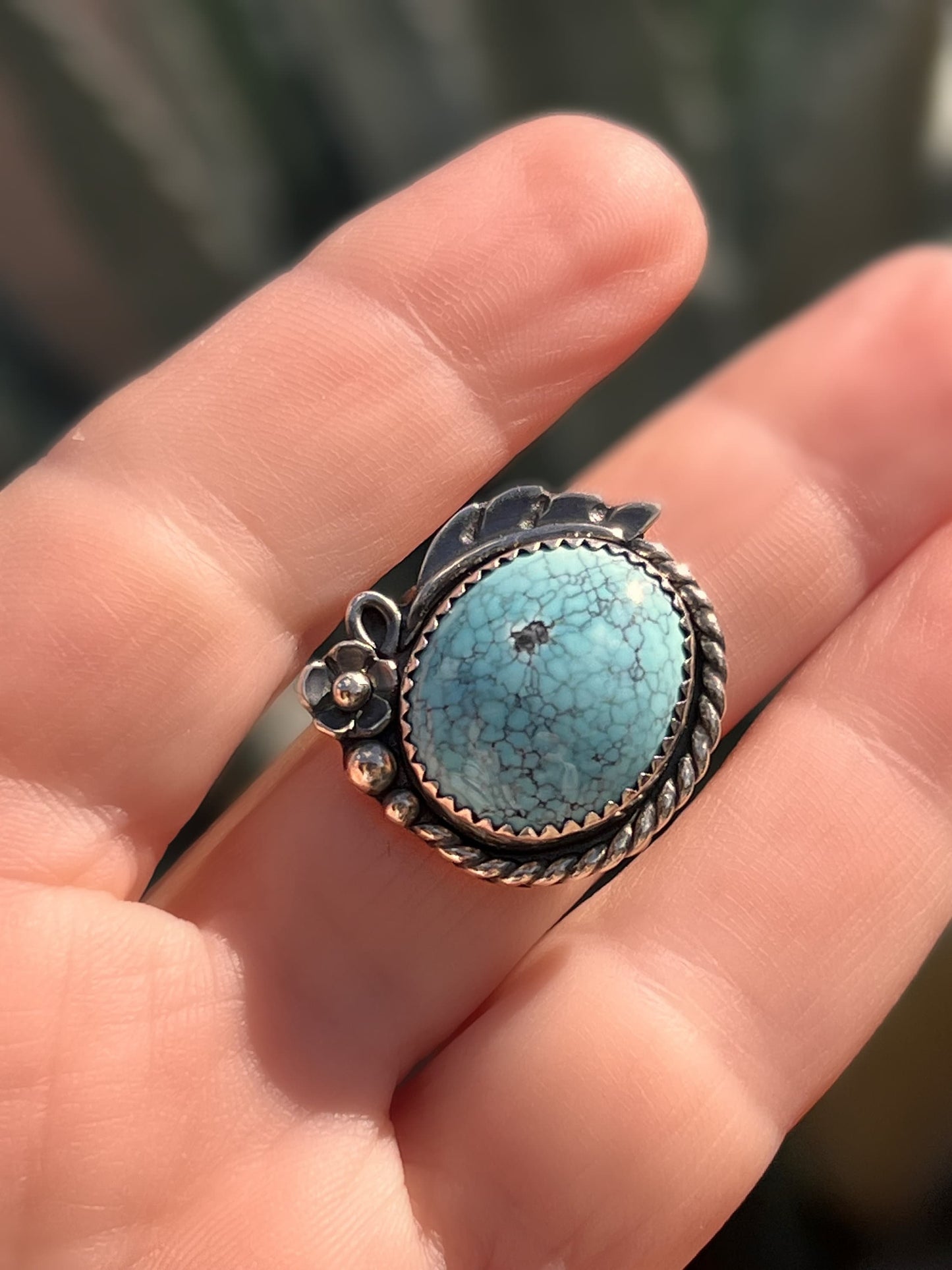 High Grade Blue Moon Turquoise Ring in Sterling Silver, One-of-a Kind - Size 8 Blue Stone