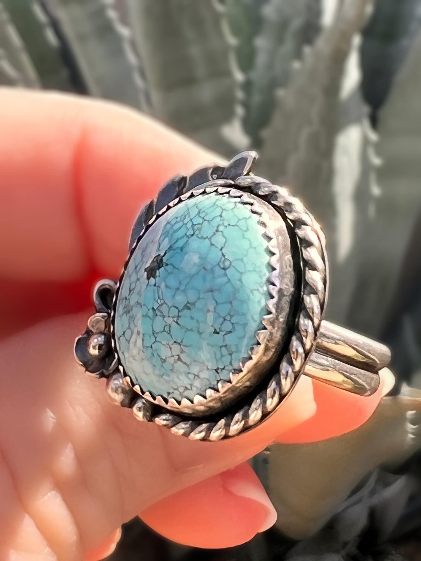 High Grade Blue Moon Turquoise Ring in Sterling Silver, One-of-a Kind - Size 8 Blue Stone