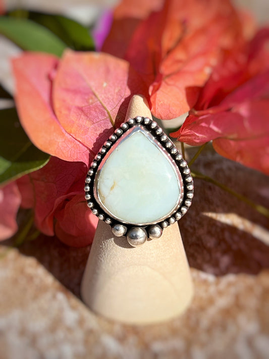 One-of-a-Kind Chrysoprase Ring in Sterling Silver - Size 6.25 Handmade White Stone Ring, Boho Ring, Summer, NFR Fashion