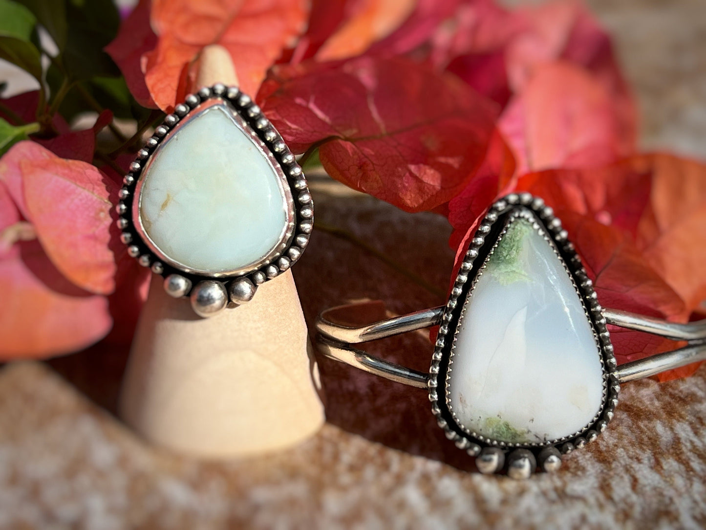 One-of-a-Kind Chrysoprase Ring in Sterling Silver - Size 6.25 Handmade White Stone Ring, Boho Ring, Summer, NFR Fashion