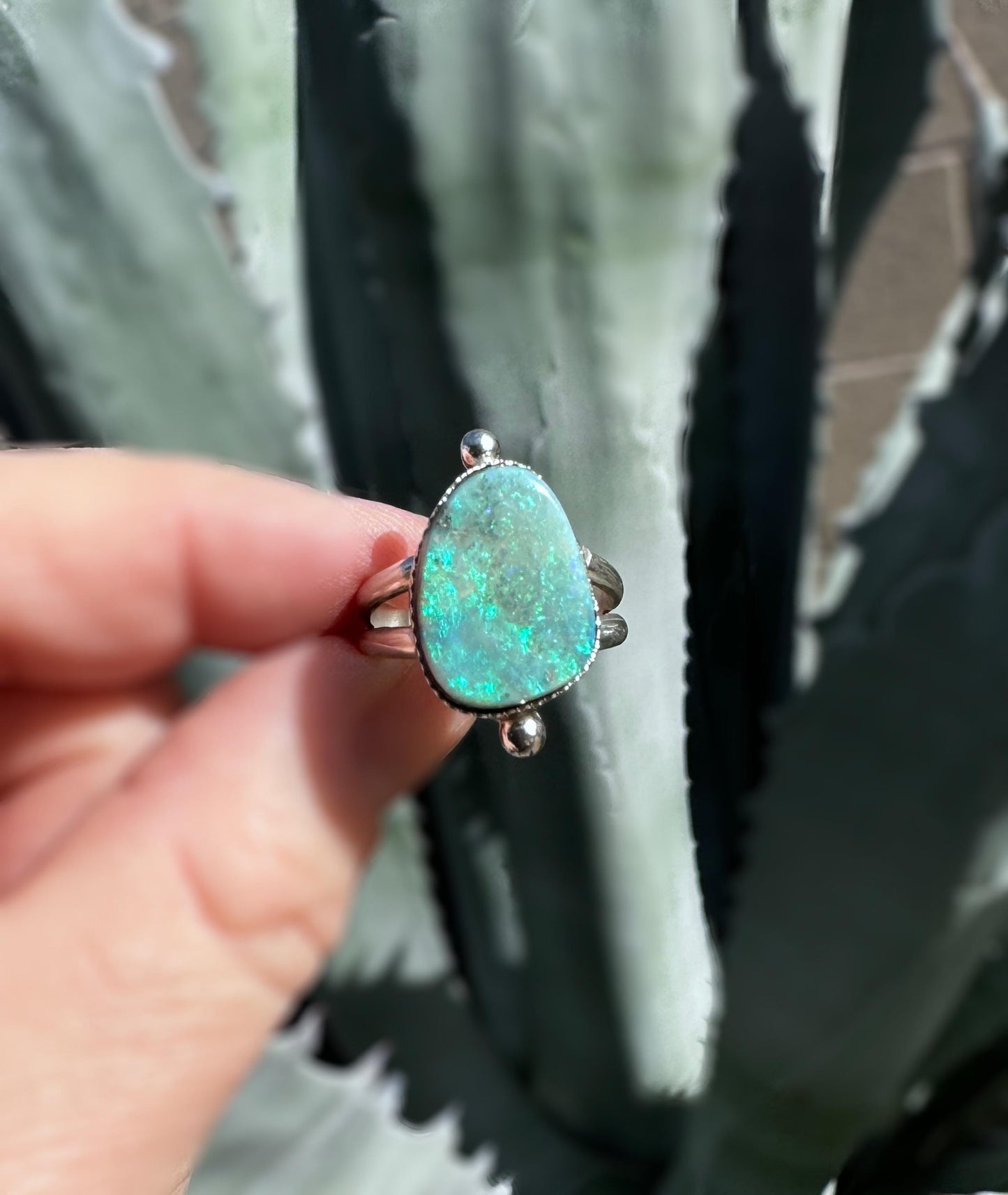 Harmony Australian Opal Doublet Ring | Sterling Silver Split Shank Jewelry | Customizable Boho Statement Ring or Pendant | Green and Blue