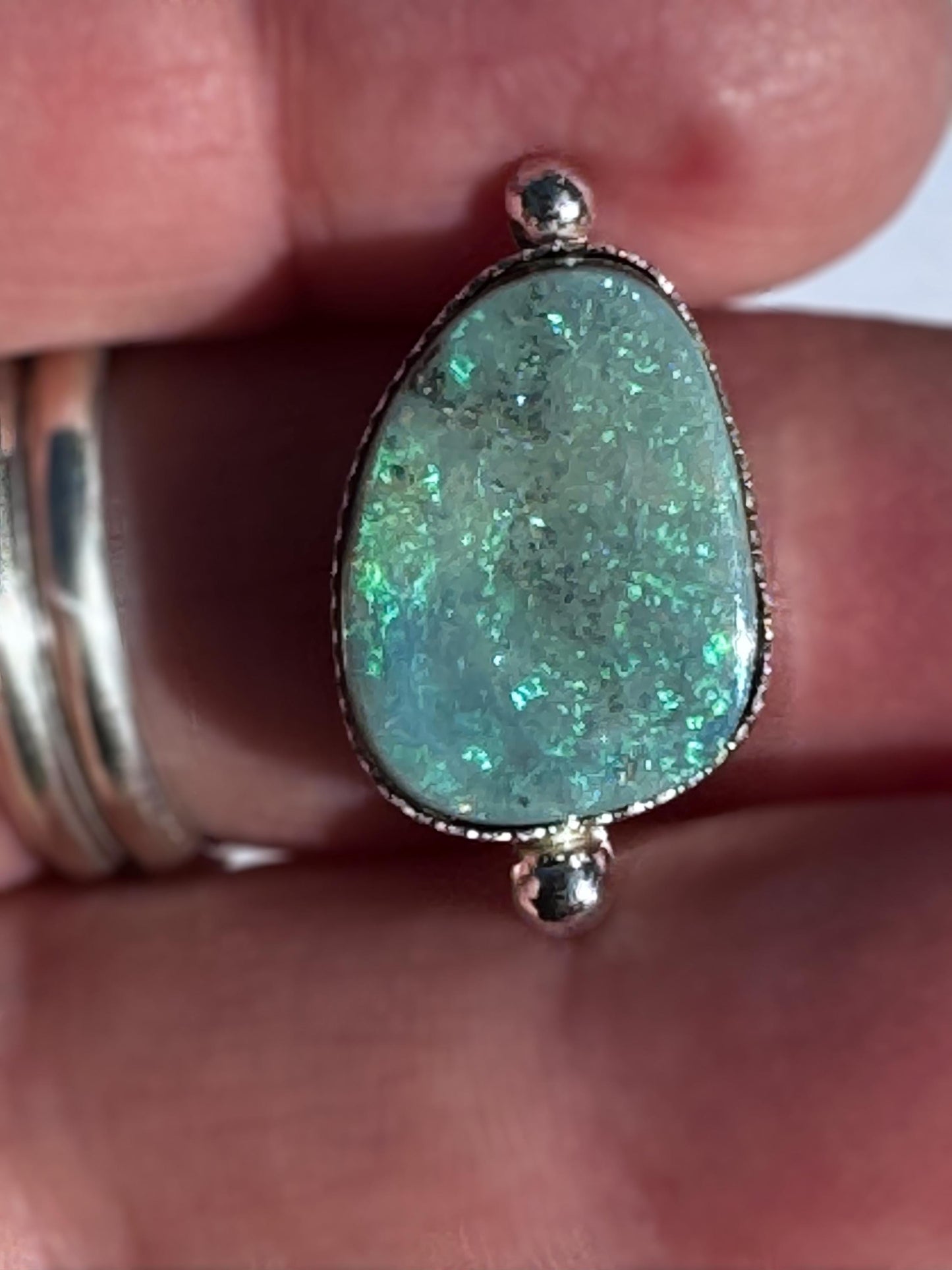 Harmony Australian Opal Doublet Ring | Sterling Silver Split Shank Jewelry | Customizable Boho Statement Ring or Pendant | Green and Blue