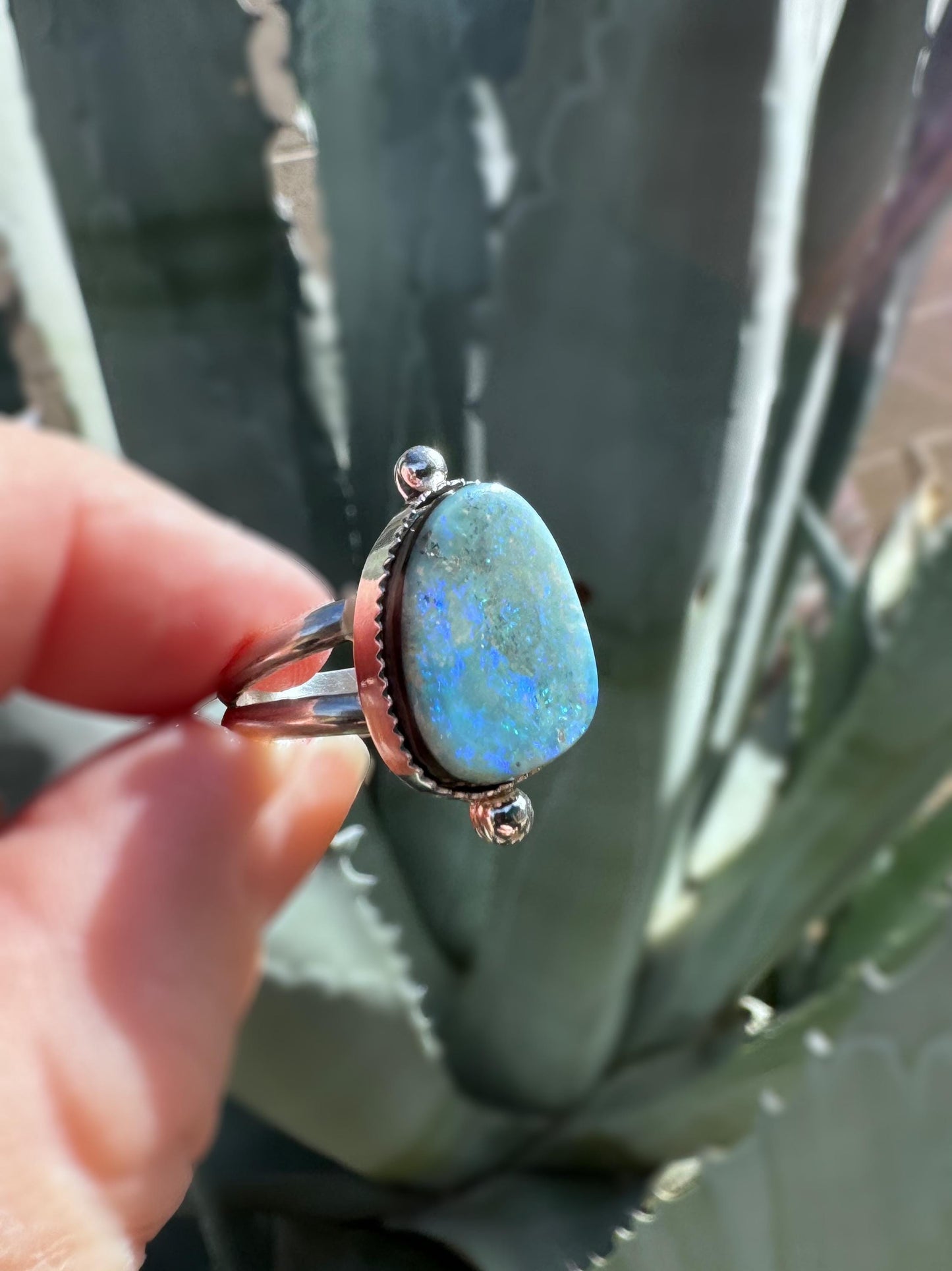 Harmony Australian Opal Doublet Ring | Sterling Silver Split Shank Jewelry | Customizable Boho Statement Ring or Pendant | Green and Blue