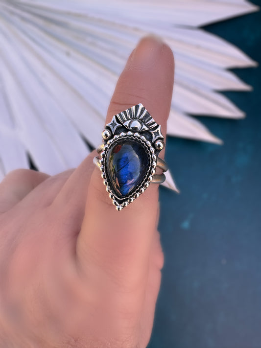 Labradorite Third Eye Ring – Handcrafted Sterling Silver - Sun Salt Silver