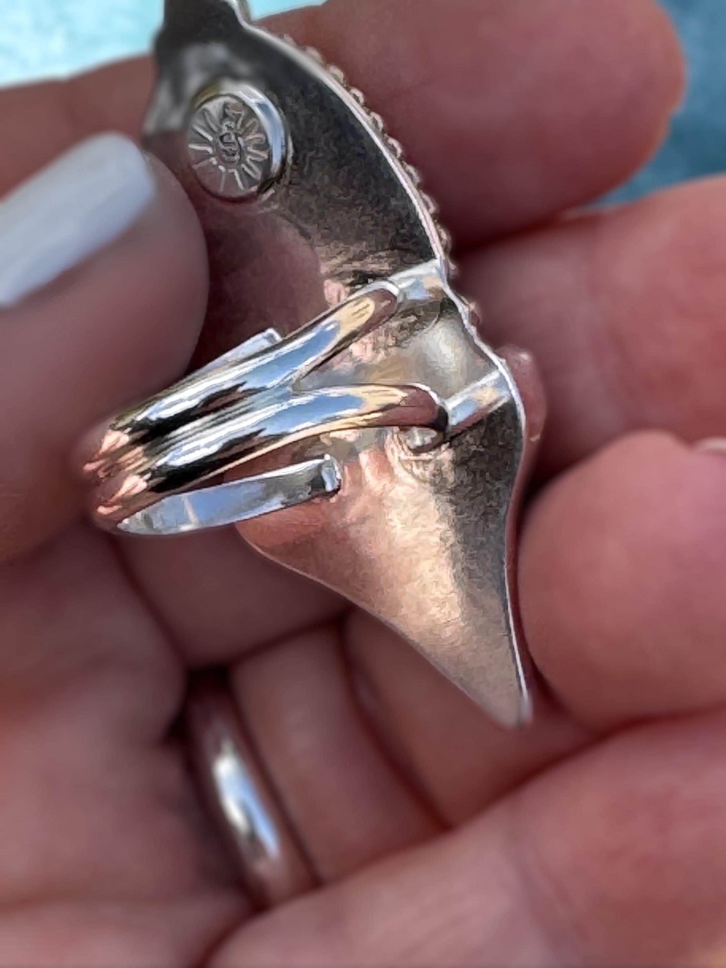 Ocean Goddess Ring | Original Shark Tooth & Cowrie Shell Statement Ring | Sterling Silver | Coastal Talisman Jewelry | Size 8 OOAK Ring