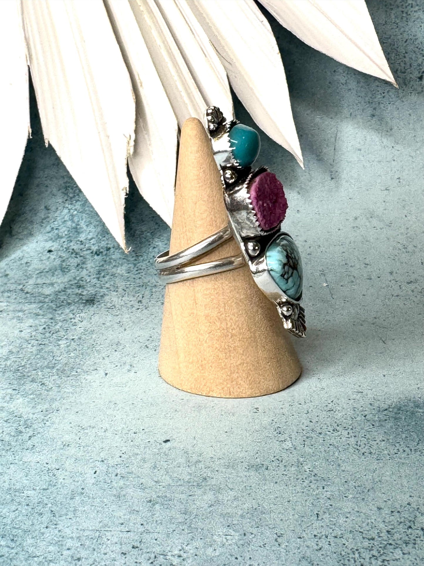 Pink Cobalto Calcite Druzy, Blue Moon, Arizona Turquoise Ring | Fine & Sterling Silver Statement Ring | OOAK Finished to Size, Boho Jewelry