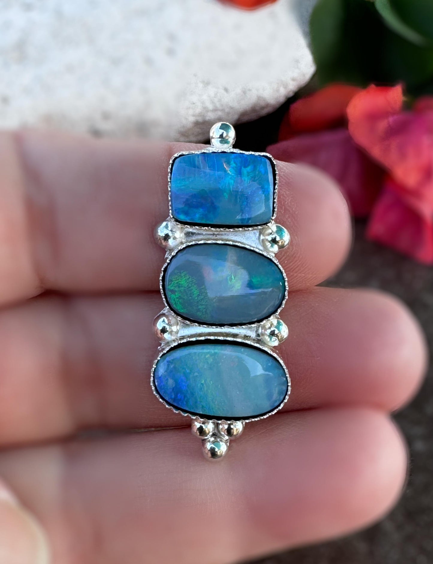 Celestia Australian Opal Doublet Statement Ring | Sterling Silver Multi-Stone Jewelry | Handmade Cosmic-Inspired Ring | Finished to Size