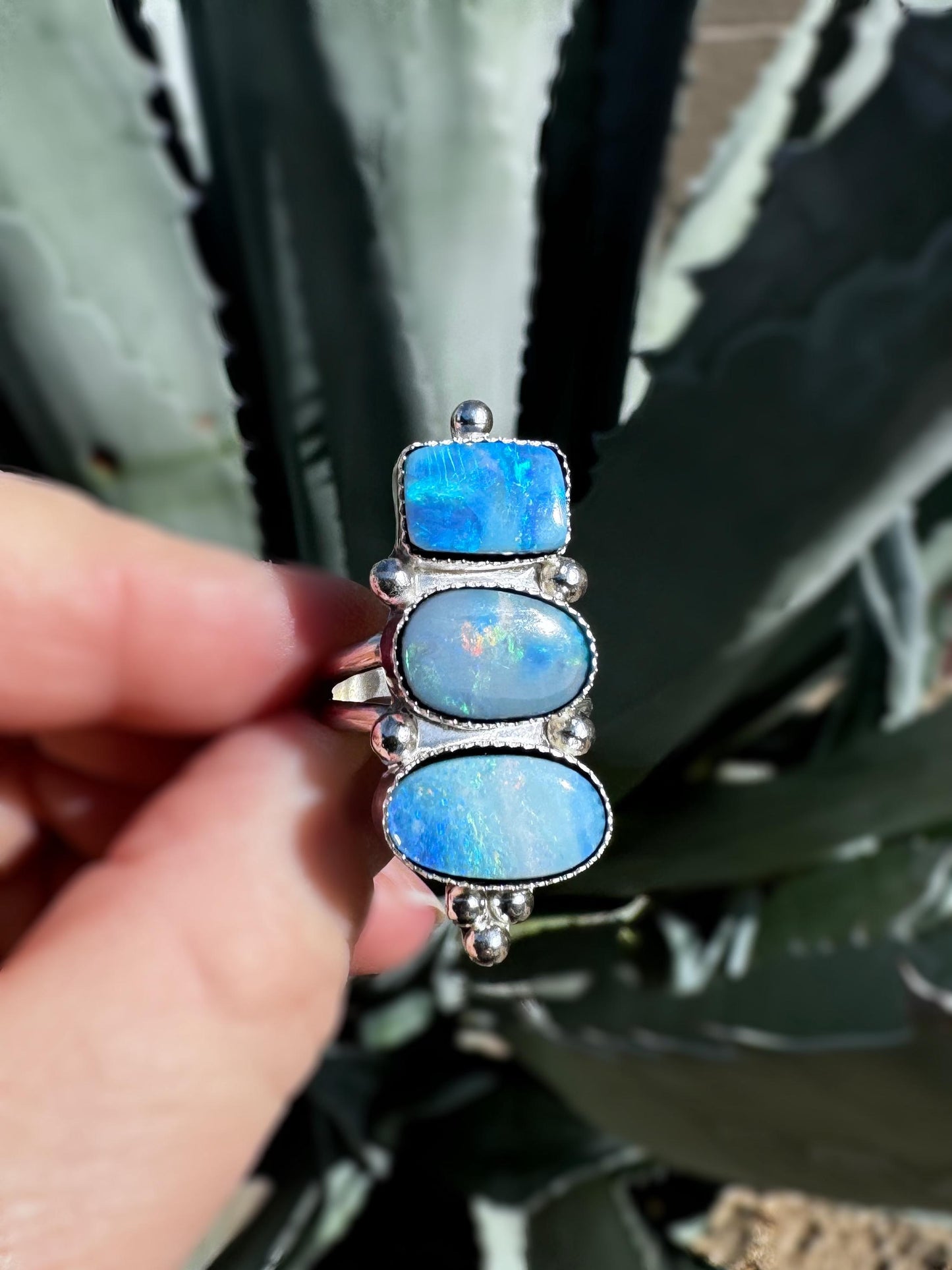 Celestia Australian Opal Doublet Statement Ring | Sterling Silver Multi-Stone Jewelry | Handmade Cosmic-Inspired Ring | Finished to Size