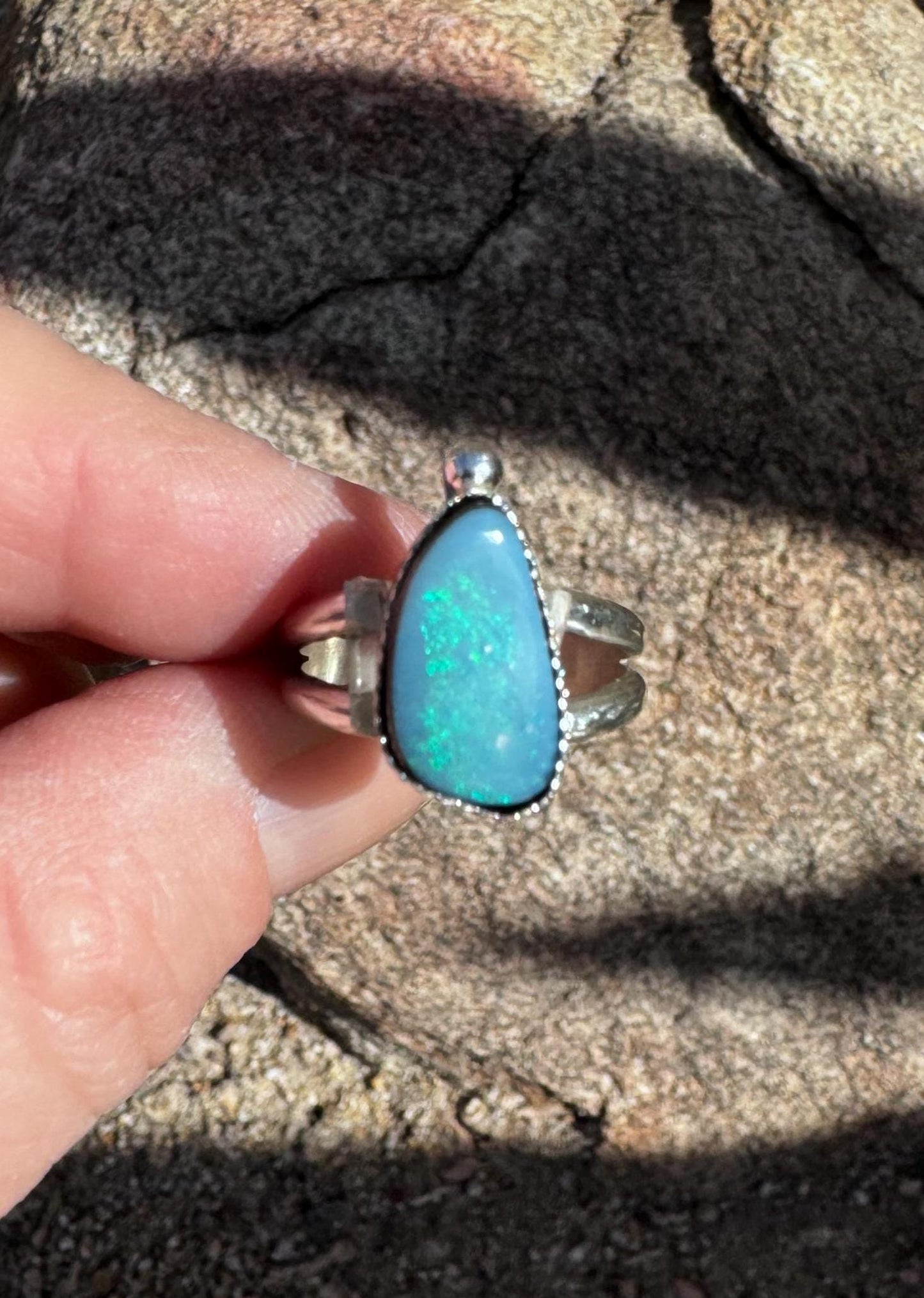 Dewdrop Australian Opal Doublet Ring | Sterling Silver Minimalist Jewelry | Finished to Size with Single Bubble Accent