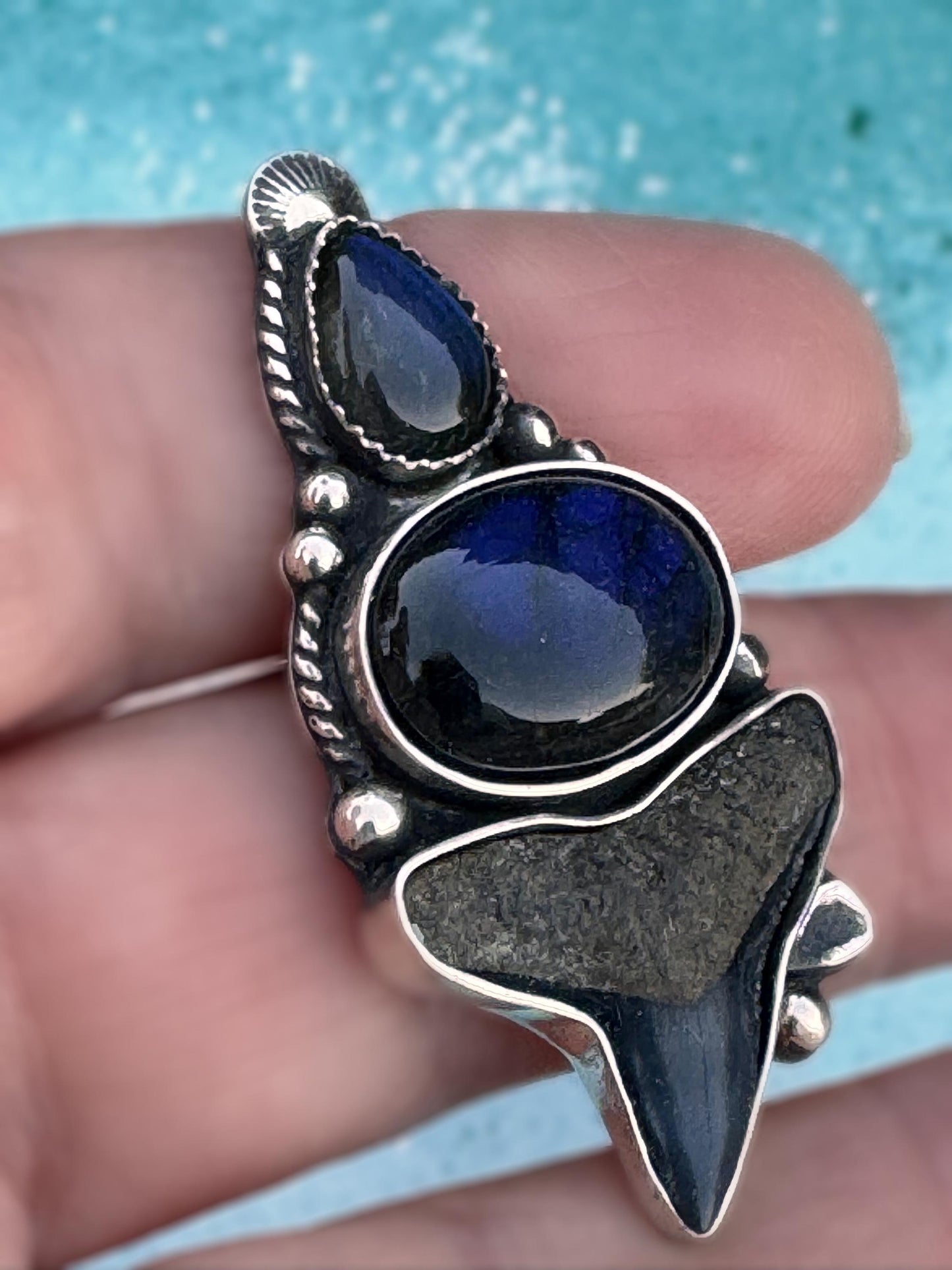 Labradorite andshark tooth ring.