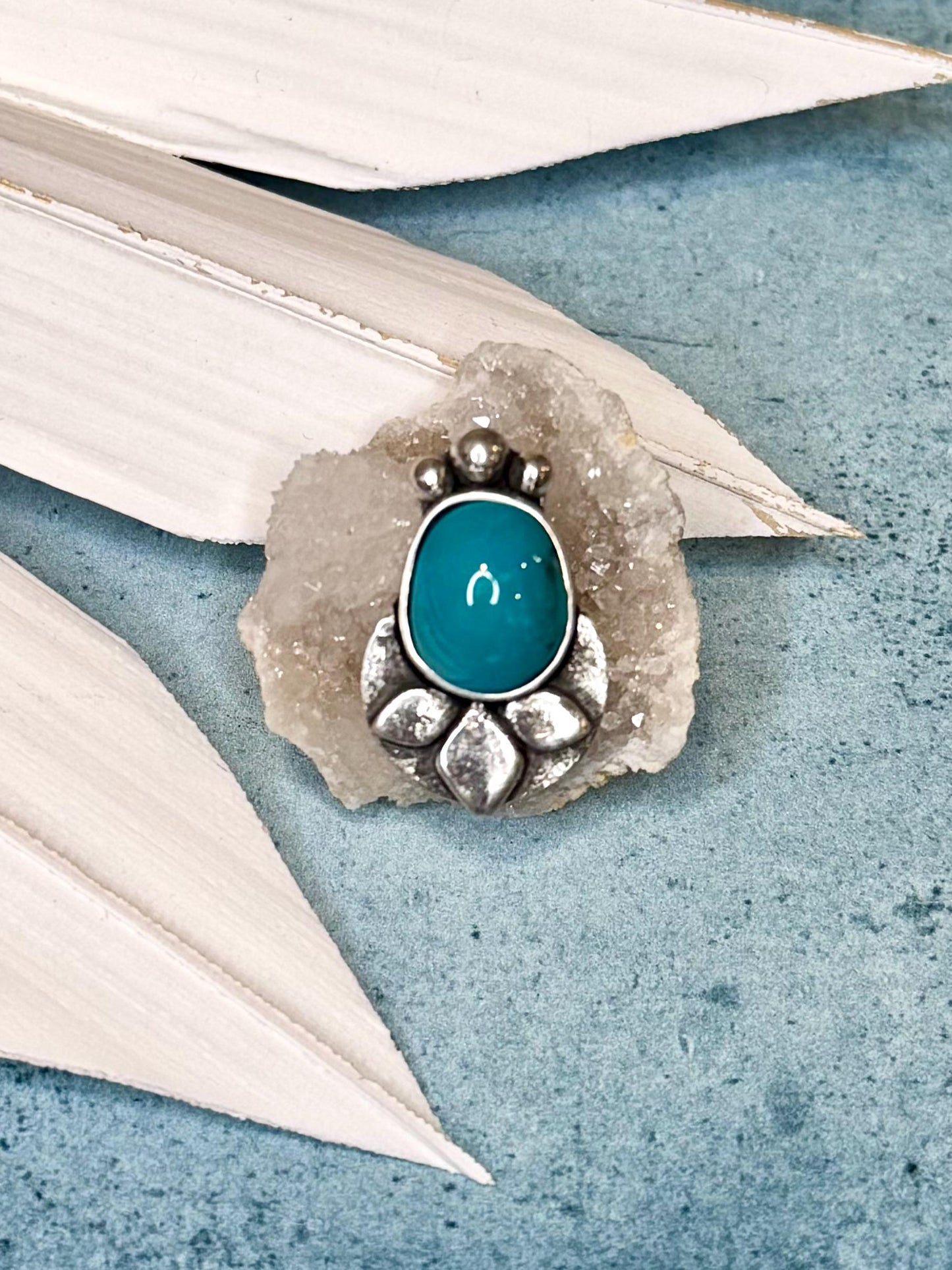 Rare Bisbee Turquoise Bloom Ring | Fine & Sterling Silver | One-of-a-Kind Statement Ring | Finished to Your Size | Solitaire Ring