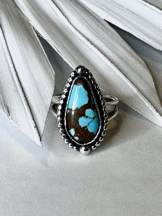 Sierra No. 8 Turquoise Ring | Sterling Silver Statement Jewelry | Finished to Size with Bead Wire Halo and Bubble Accents