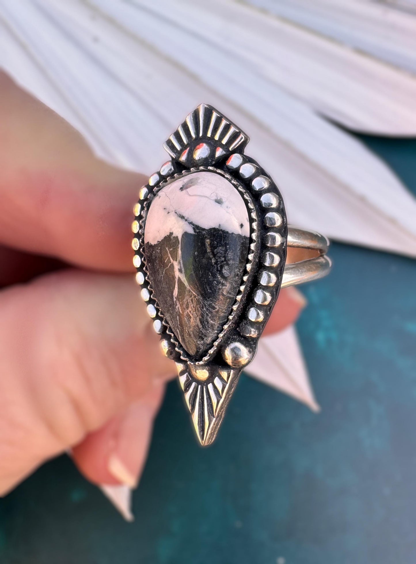 White Buffalo Third Eye Ring | Sterling Silver Statement Ring | Sunburst Jewelry | Boho Mystic Jewelry