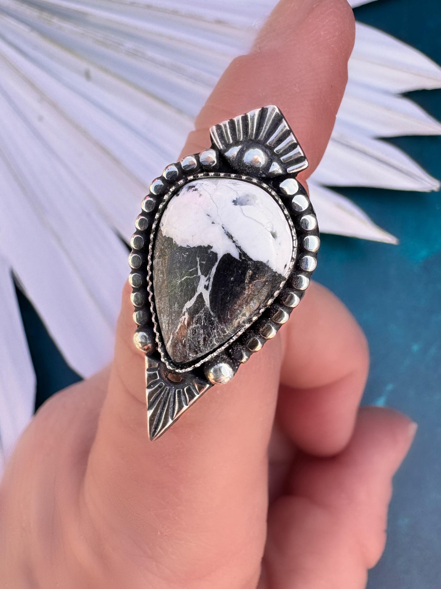 White Buffalo Third Eye Ring | Sterling Silver Statement Ring | Sunburst Jewelry | Boho Mystic Jewelry