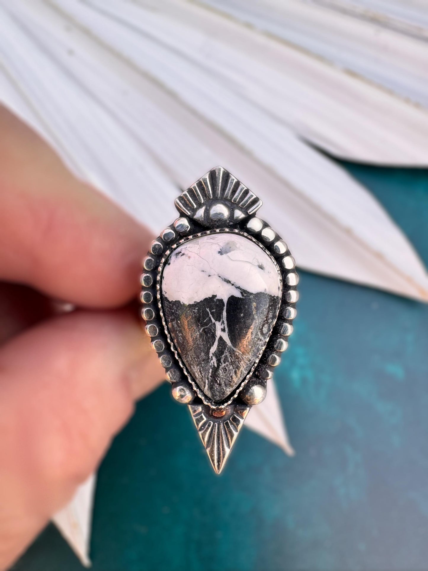 White Buffalo Third Eye Ring | Sterling Silver Statement Ring | Sunburst Jewelry | Boho Mystic Jewelry
