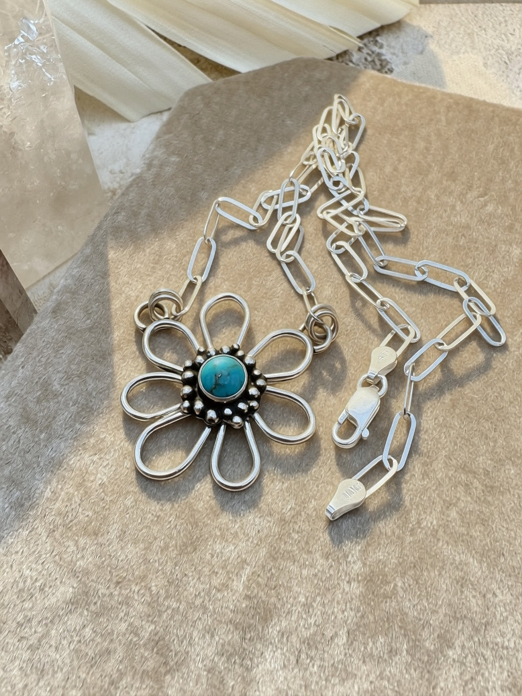 Sleeping Beauty Turquoise | Sterling Daisy Necklace
