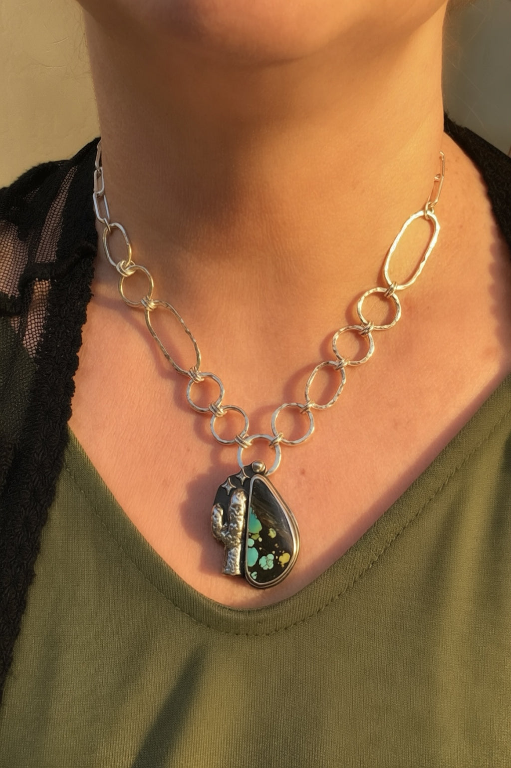 Saguaro + Hubei Turquoise Necklace | Sun Salt Silver