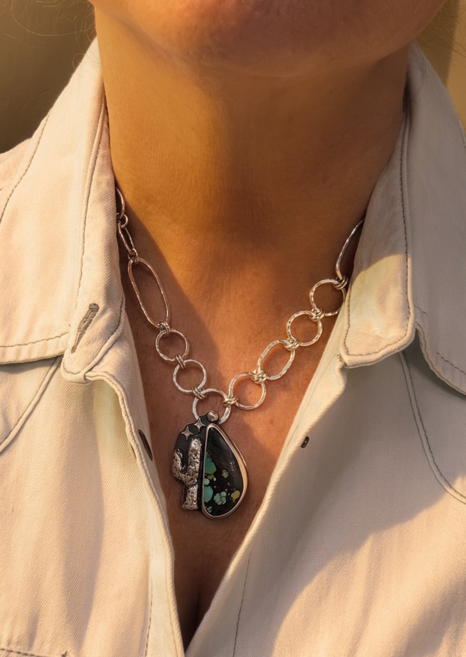 Saguaro + Hubei Turquoise Necklace | Sun Salt Silver
