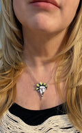 Wild horse and variscite pendant in sterling silver with peridot accents, handcrafted one-of-a-kind necklace.