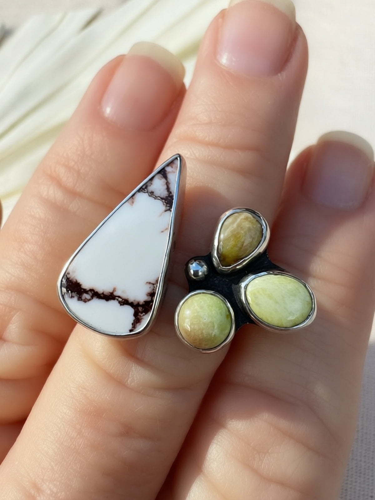 Wild Horse + Palomino Variscite | Sterling Silver Cluster Ring Size 7.25