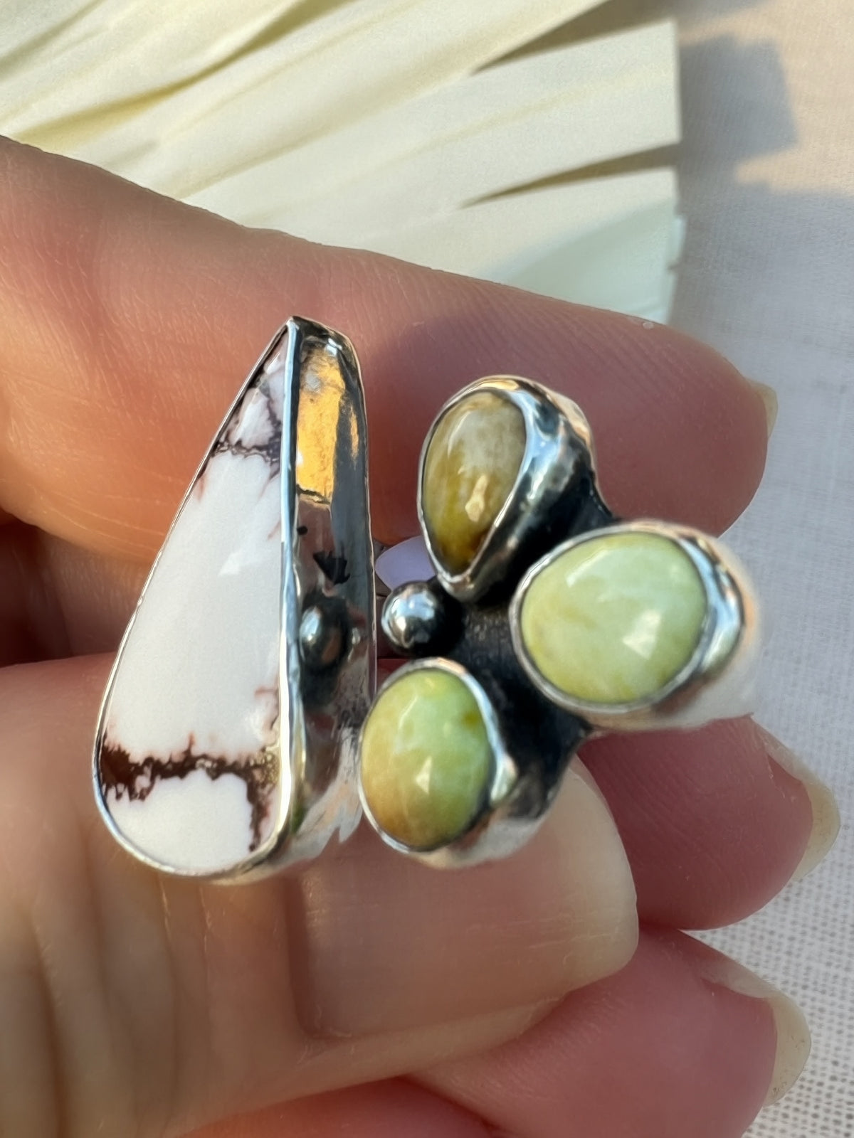 Wild Horse + Palomino Variscite | Sterling Silver Cluster Ring Size 7.25